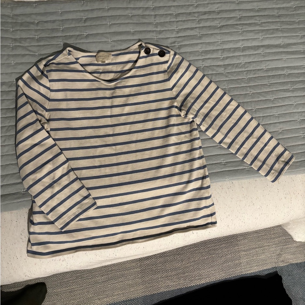 Sezane Colette Marinière Striped Blue and White Shirt, Small